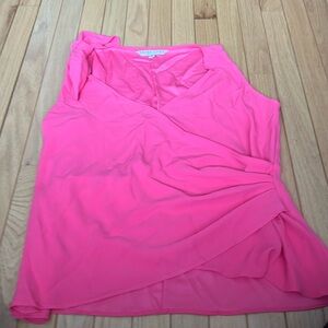 Trina Turk wrap sleeveless blouse tie bow shoulder hot pink size 12 crepe v neck